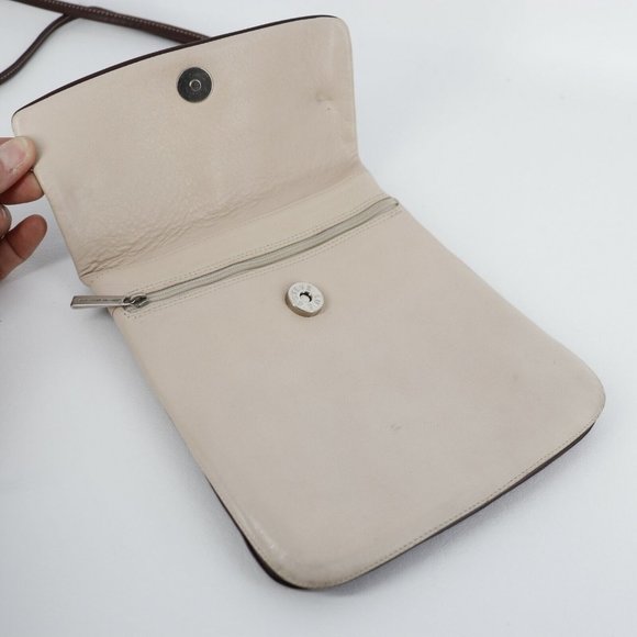 Luis Esteve Crossbody Handbag Womens Small Cream Brown Leather Lined Pockets - Picture 5 of 11